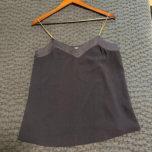 Trina Turk Navy Tank with Silk Detailing & Gold Metal Straps - Size S